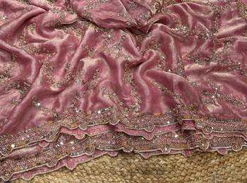 Pink Color Gold Beeds Work With Cut work Border art silk saree 3