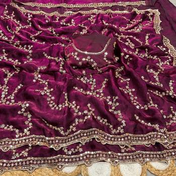 Plum Color Gold Beeds Work With Cut work Border art silk saree 1