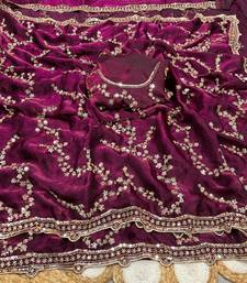 Plum Color Gold Beeds Work With Cut work Border art silk saree