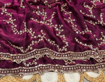 Plum Color Gold Beeds Work With Cut work Border art silk saree 3