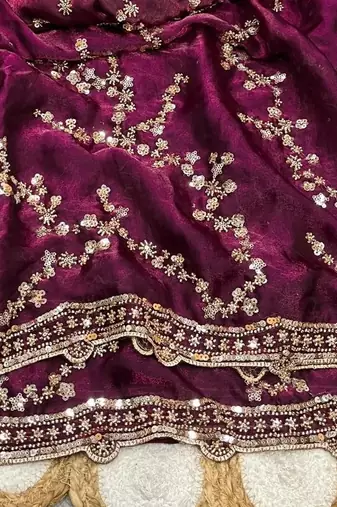 Plum Color Gold Beeds Work With Cut work Border art silk saree