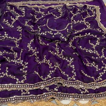 purple Color Gold Beeds Work With Cut work Border art silk saree 2