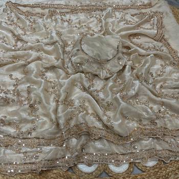White Color Gold Beeds Work With Cut work Border art silk saree 1