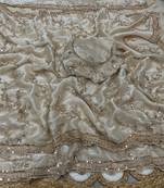 White Color Gold Beeds Work With Cut work Border Silk Saree