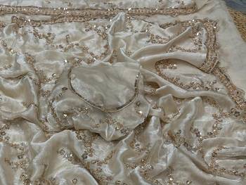 White Color Gold Beeds Work With Cut work Border art silk saree 2