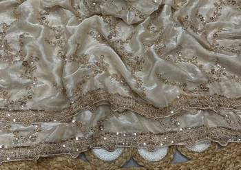 White Color Gold Beeds Work With Cut work Border art silk saree 3
