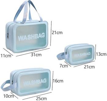 Blue transparent pvc travel cosmetic wash bag 3 pcs set (large medium small) 3