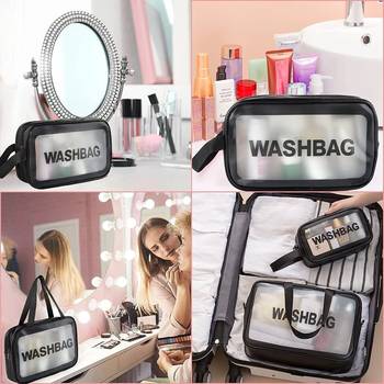 Black transparent pvc travel cosmetic wash bag 3 pcs set (large medium small) 3