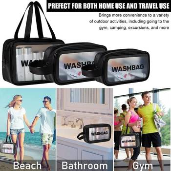 Black transparent pvc travel cosmetic wash bag 3 pcs set (large medium small) 4