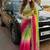 Olive Color Embroidery Sequence work fendy satin Saree
