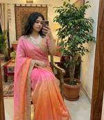 Pink Color Embroidery Sequence work fendy satin Saree
