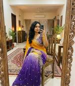 Purple Color Embroidery Sequence work fendy satin Saree