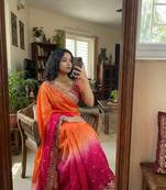 Rani Pink Color Embroidery Sequence work fendy satin Saree