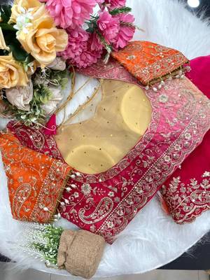 Rani Pink Color Embroidery Sequence work fendy satin Saree 5