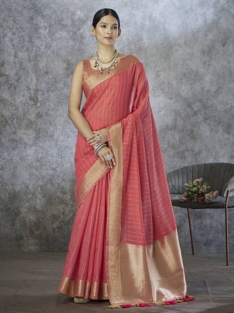 pink elegant cotton silk saree | light & comfortable | single piece available