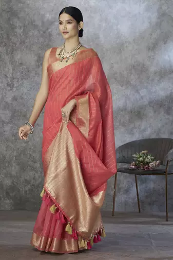 pink elegant cotton silk blend saree | light & comfortable | single piece available