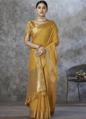 yellow elegant cotton silk blend saree | light & comfortable | single piece available 1