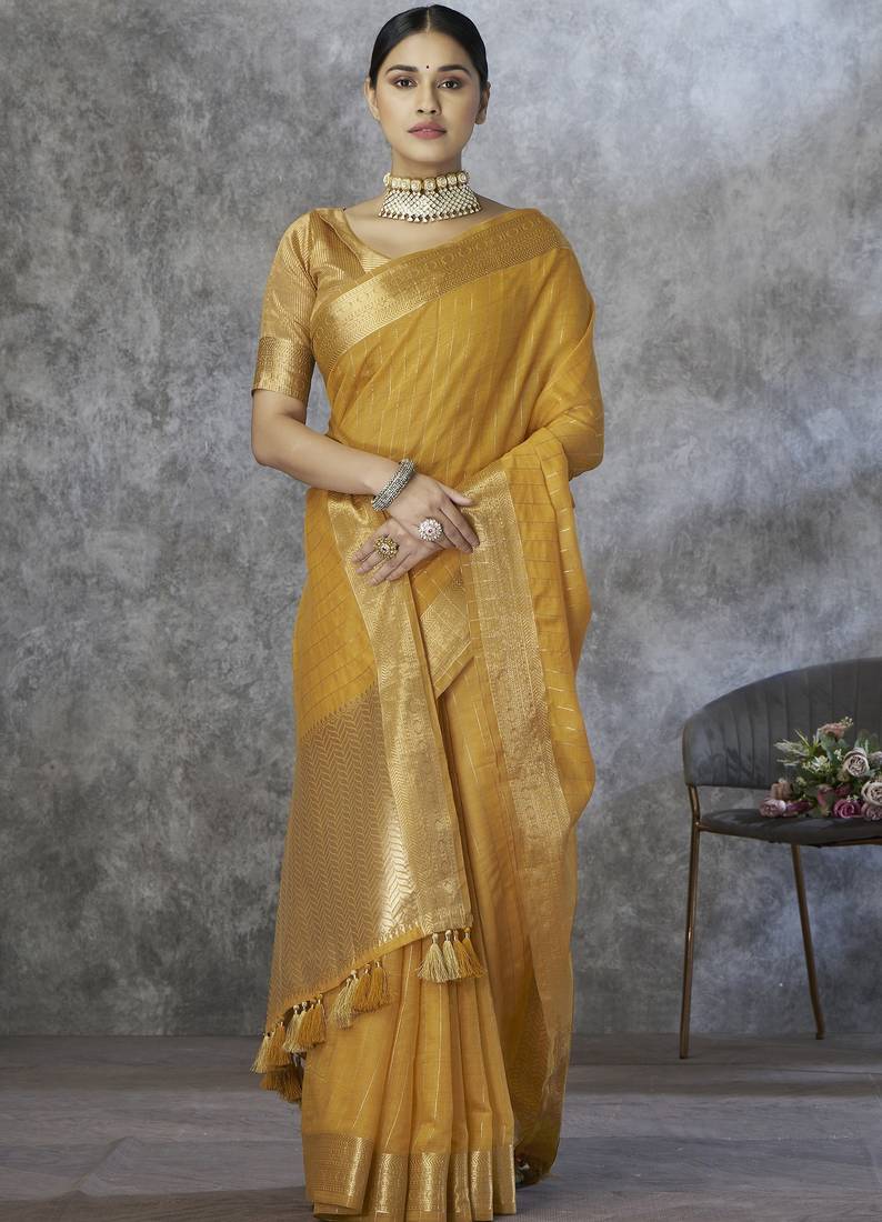 yellow elegant cotton silk saree | light & comfortable | single piece available