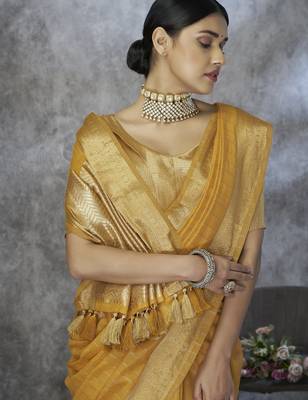 yellow elegant cotton silk blend saree | light & comfortable | single piece available 2
