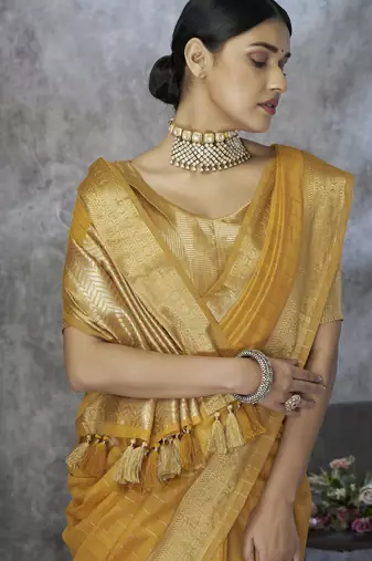 yellow elegant cotton silk blend saree | light & comfortable | single piece available