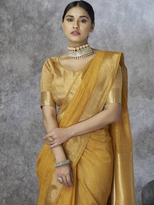 yellow elegant cotton silk blend saree | light & comfortable | single piece available 3
