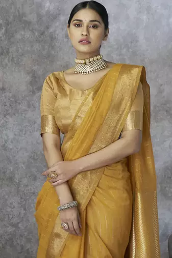 yellow elegant cotton silk blend saree | light & comfortable | single piece available
