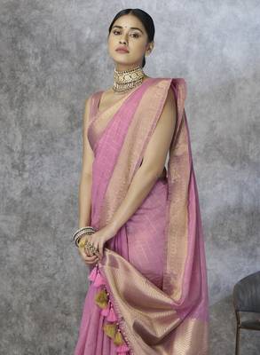 light pink elegant cotton silk blend saree | light & comfortable | single piece available 3
