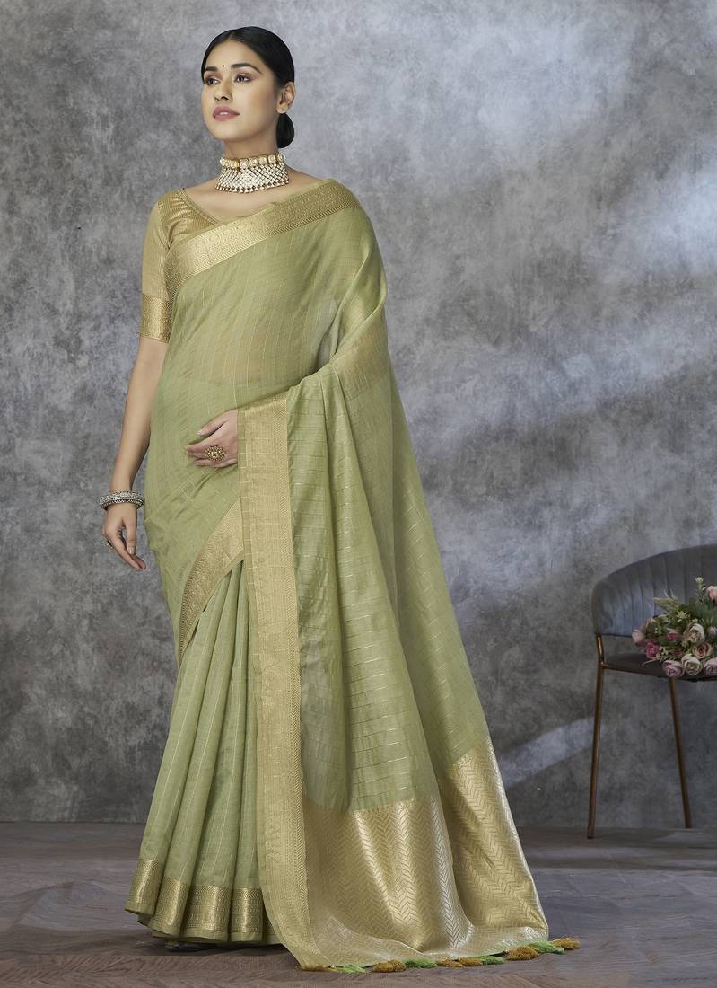 parrot green elegant cotton silk saree | light & comfortable | single piece available