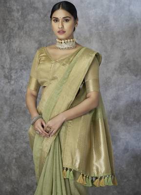 parrot green elegant cotton silk blend saree | light & comfortable | single piece available 2
