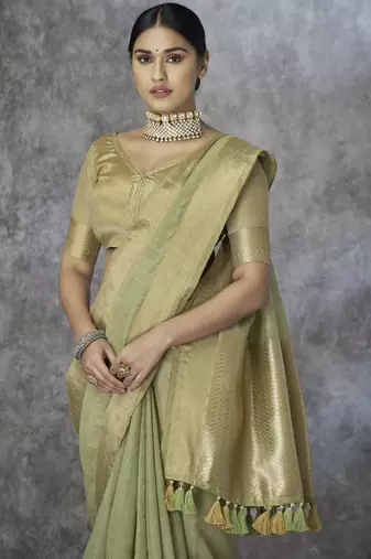 parrot green elegant cotton silk blend saree | light & comfortable | single piece available