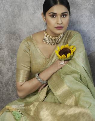 parrot green elegant cotton silk blend saree | light & comfortable | single piece available 3