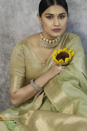 parrot green elegant cotton silk blend saree | light & comfortable | single piece available