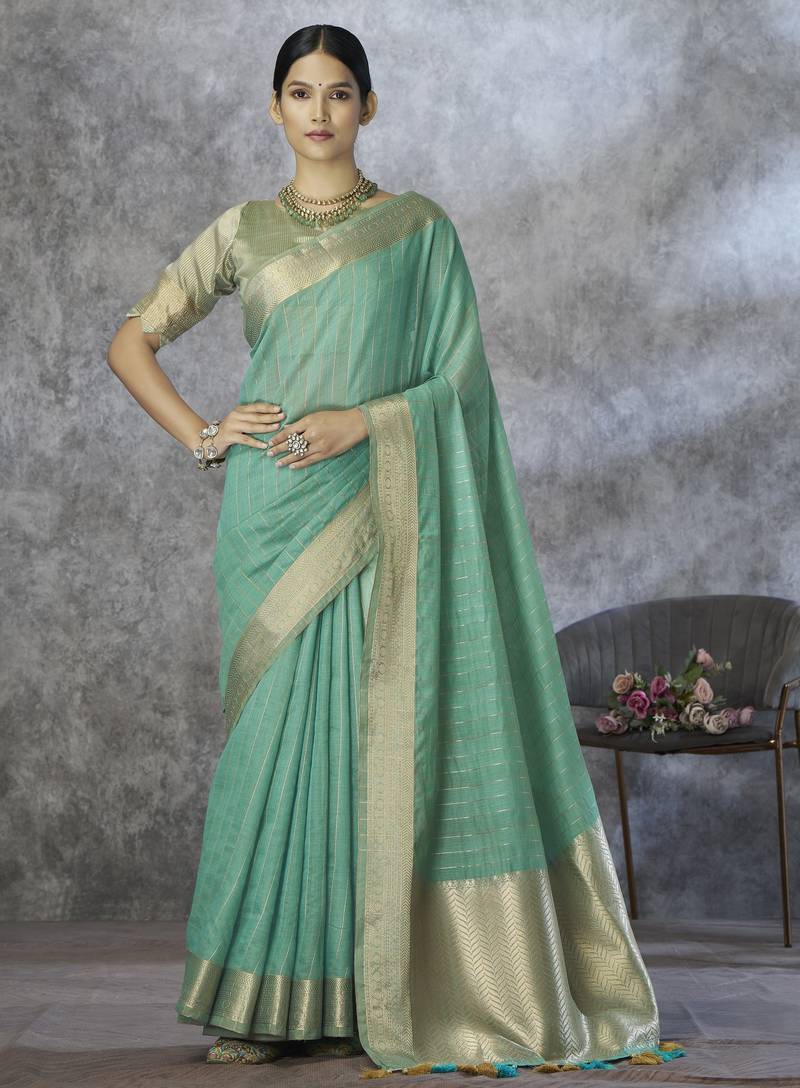sea green elegant cotton silk saree | light & comfortable | single piece available
