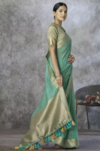 sea green elegant cotton silk blend saree | light & comfortable | single piece available