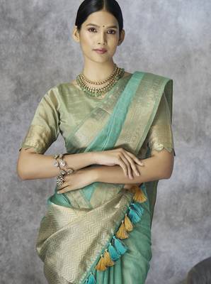 sea green elegant cotton silk blend saree | light & comfortable | single piece available 3