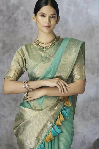 sea green elegant cotton silk blend saree | light & comfortable | single piece available