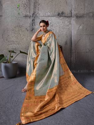 Blue exquisite premium kanjivaram silk blend saree with jaal & kairi meenakari work 2