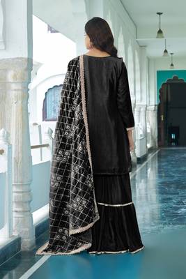 Black CHINON SILK EMBROIDERED SALWAR SUIT STITCHED 3