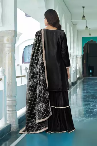 Black CHINON SILK EMBROIDERED SALWAR SUIT STITCHED