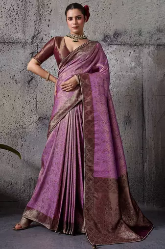 Magenta exquisite premium kanjivaram silk saree with heavy jaal & kairi meenakari work