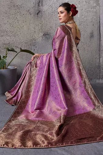 Magenta exquisite premium kanjivaram silk blend saree with jaal & kairi meenakari work