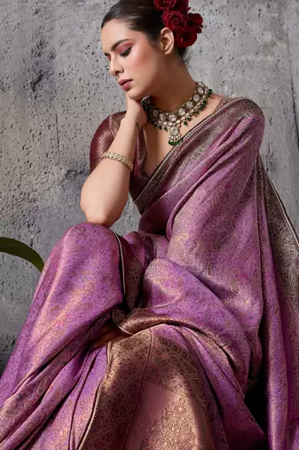 Magenta exquisite premium kanjivaram silk blend saree with jaal & kairi meenakari work