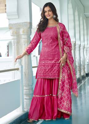 RANI CHINON SILK EMBROIDERED SALWAR SUIT STITCHED 1