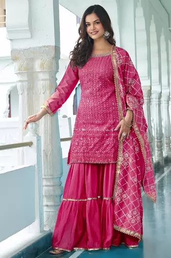 RANI CHINON SILK EMBROIDERED SALWAR SUIT STITCHED