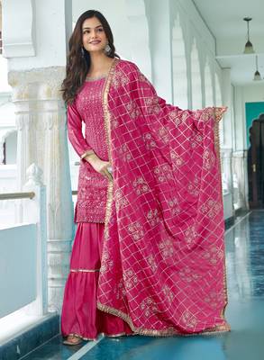 RANI CHINON SILK EMBROIDERED SALWAR SUIT STITCHED 2