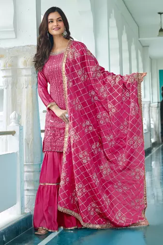 RANI CHINON SILK EMBROIDERED SALWAR SUIT STITCHED