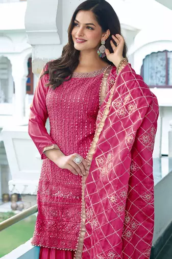 RANI CHINON SILK EMBROIDERED SALWAR SUIT STITCHED