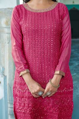 RANI CHINON SILK EMBROIDERED SALWAR SUIT STITCHED 5