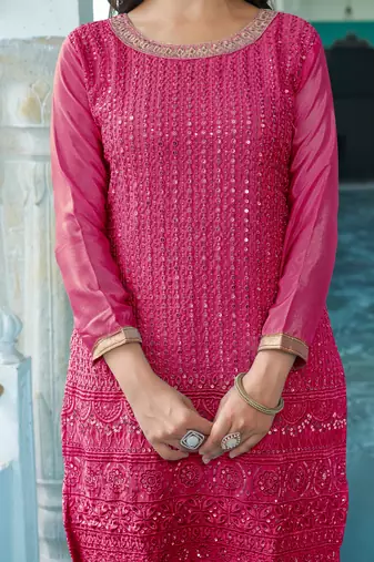 RANI CHINON SILK EMBROIDERED SALWAR SUIT STITCHED