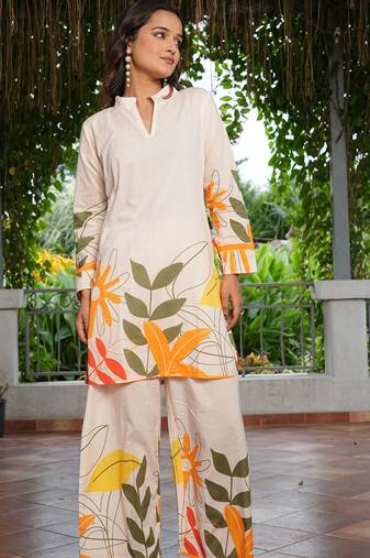 Whte premium pure cotton kurti pant set with pocket – ready-made casual & daily wear